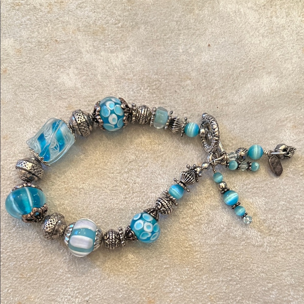 Aqua Blue and Silver Beaded Bracelet